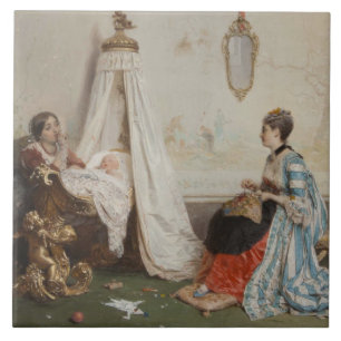 The Baby is Sleeping (by Gerolamo Induno) Tile