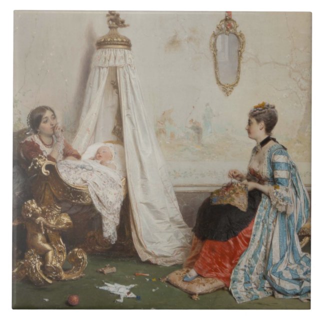 The Baby is Sleeping (by Gerolamo Induno) Tile (Front)