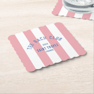 The Bach Club Blue Crest Pink Cabana Stripe Paper Coaster