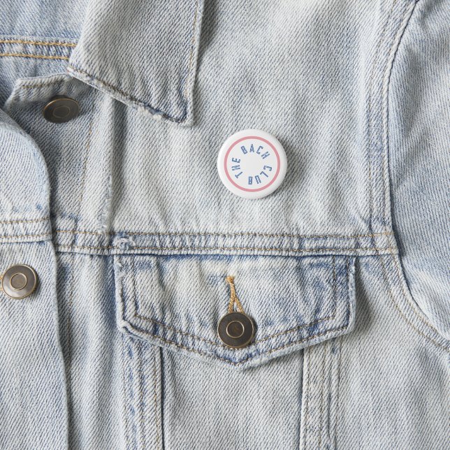 The Bach Club Blue Crest Pink Stripe Bcaelorette 1 Inch Round Button (In Situ)