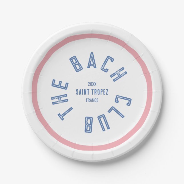 The Bach Club Blue Crest Pink Stripe Paper Plate (Front)