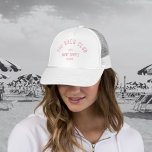 The Bach Club Pink Custom Crest Bachelorette Trucker Hat<br><div class="desc">The Bach Club hat is perfect for your beach club theme bachelorette party. Pink distressed custom bach club crest. Personalize with the details of your bachelorette... year, beach and destination. Perfect for a beach theme bachelorette party or a destination bachelorette. Matching accessories available in The Bach Club Cabana Stripe Collection....</div>