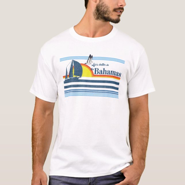 The Bahamas Beach Retro 70S 80S 90S Sailing Boat S T-Shirt (Front)