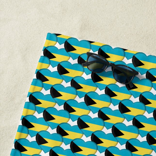 The Bahamas Flag Colours Hearts Patriotic Beach Towel (In Situ)