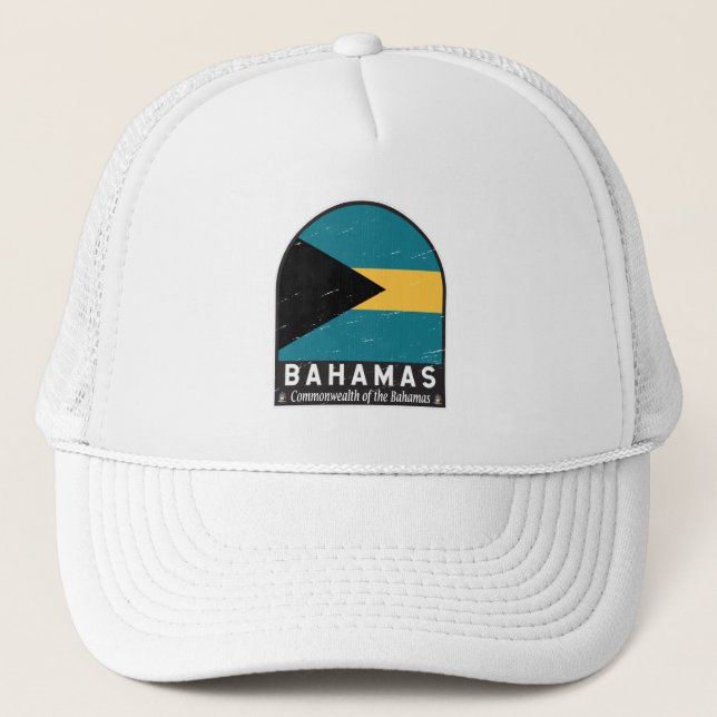 The Bahamas Flag Emblem Distressed Vintage Trucker Hat (Front)