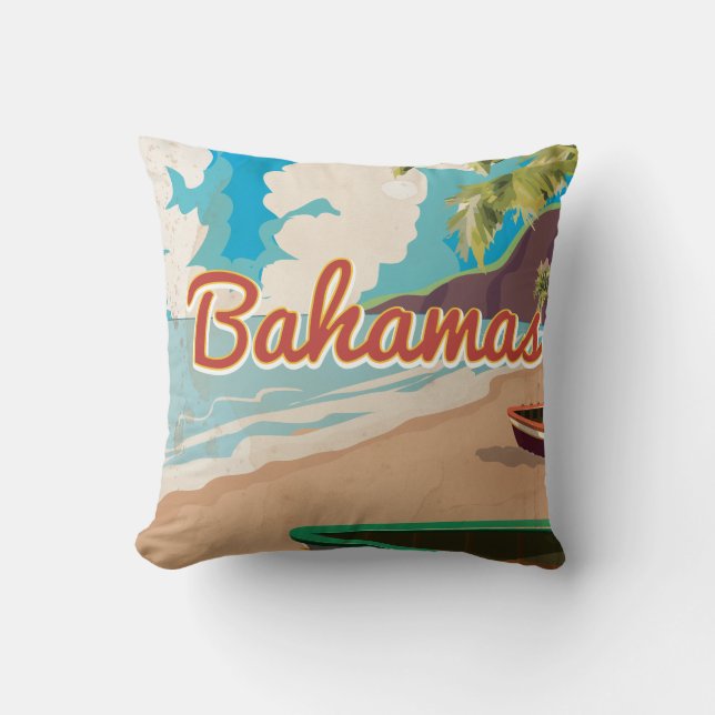 The Bahamas vintage Travel Poster. Throw Pillow (Front)