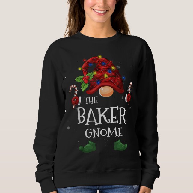 The Baker Gnome Buffalo Plaid Christmas Tree Light Sweatshirt (Front)