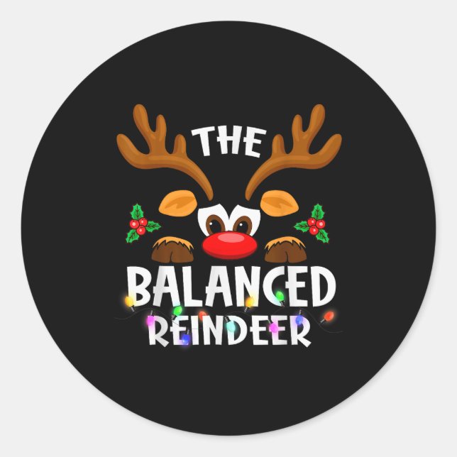 The Balanced Reindeer Christmas Men Women  Classic Round Sticker (Front)