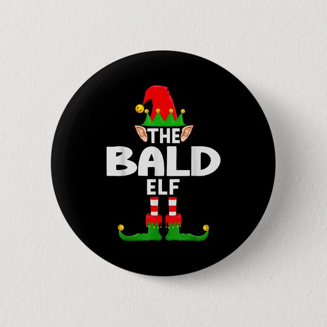 The Bald Elf Family Christmas Pajama Party  2 Inch Round Button (Front)