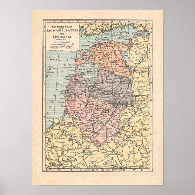 The Baltic States Vintage 1923 Map Print (Front)