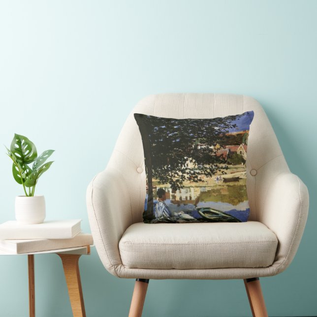 The Bank of the Seine, Bennecourt by Claude Monet Throw Pillow (Chair)