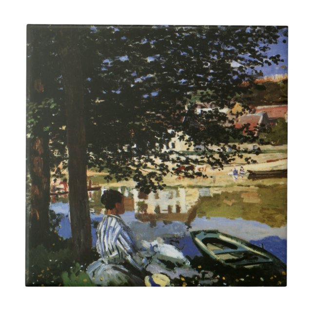The Bank of the Seine, Bennecourt by Claude Monet Tile (Front)
