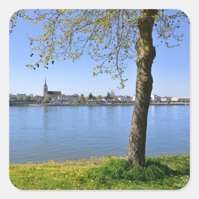 The banks of the Loire at Saumur Postcard Square Sticker (Front)