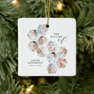 The Baptism Modern 10 Photo Collage Ceramic Ornament