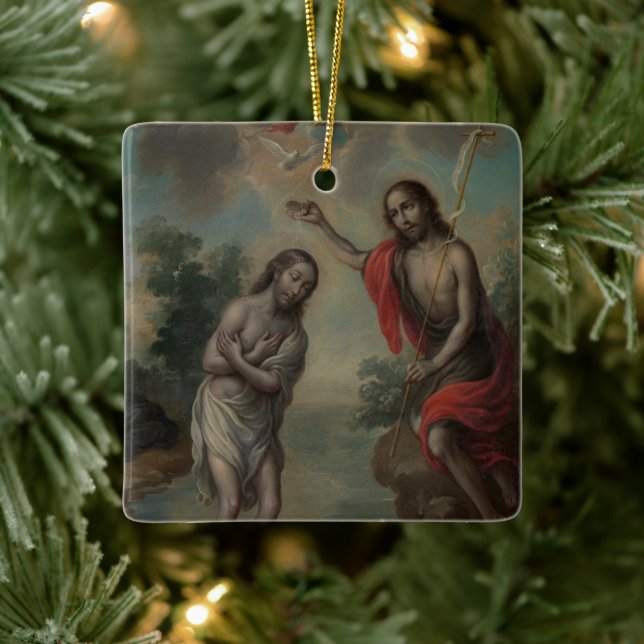 The Baptism of Christ by Nicolás Enríquez Ceramic Ornament (Tree)