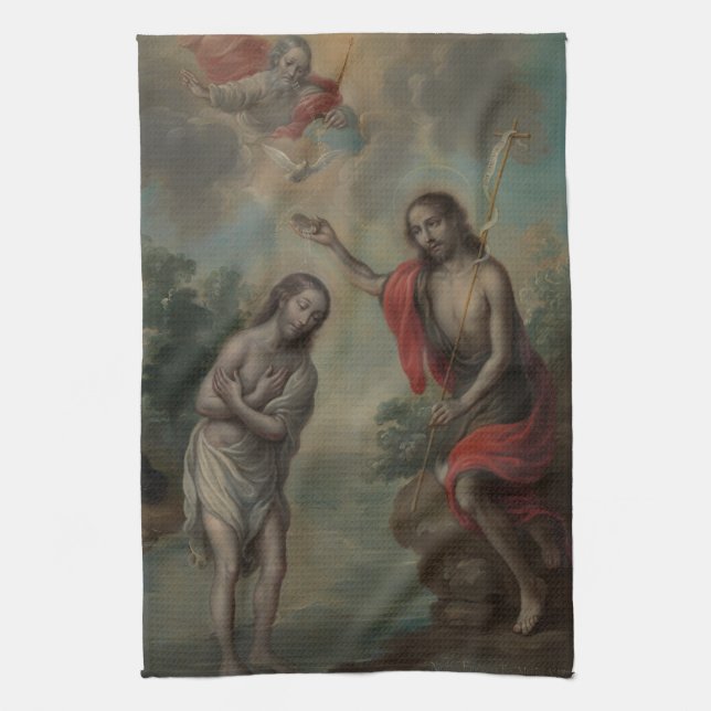 The Baptism of Christ by Nicolás Enríquez Kitchen Towel (Vertical)