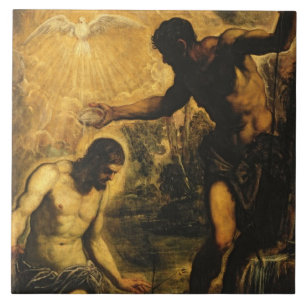 The Baptism of Christ (oil on canvas) Tile