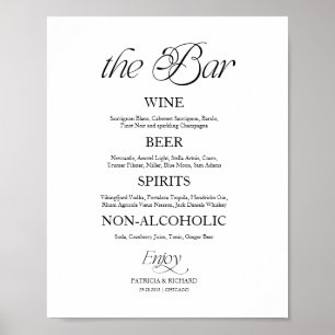 The Bar Elegant Calligraphy Wedding Bar Menu Sign
