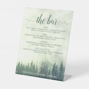 The Bar - Foggy Green Pines Drinks Menu Wedding Pedestal Sign