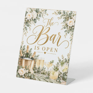 The Bar Is Open Elegant Floral Champagne Bar Sign