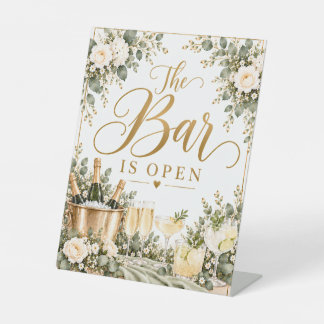 The Bar Is Open Elegant Floral Champagne Bar Sign