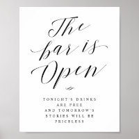The Bar is Open Free Drinks Wedding Reception Sign