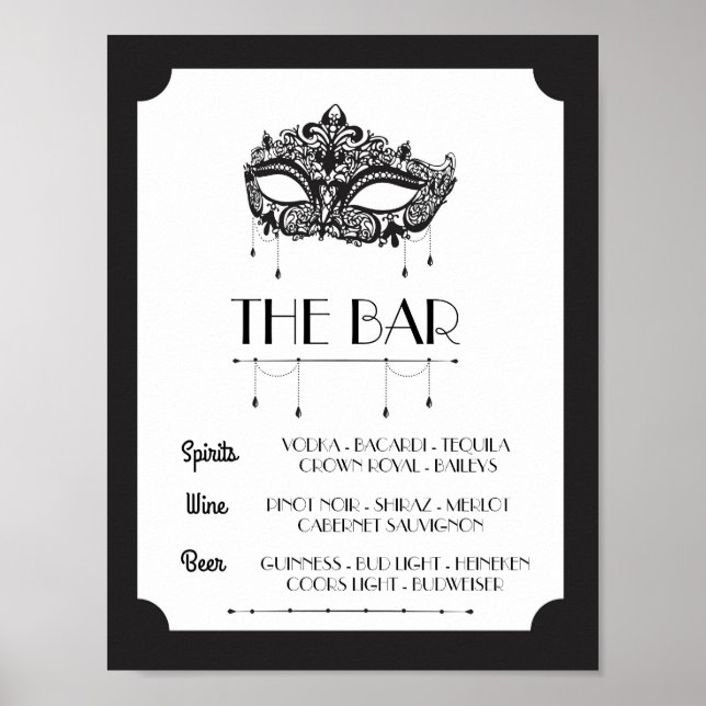 The Bar Masquerade Poster Sign Wedding Reception (Front)