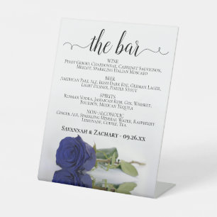The Bar - Navy Blue Rose Drinks Menu Wedding Pedestal Sign