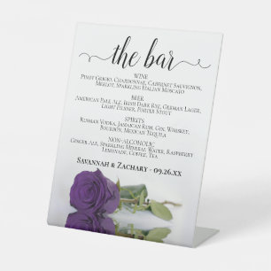 The Bar - Royal Purple Rose Drinks Menu Wedding Pedestal Sign