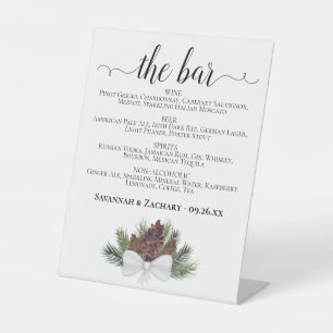 The Bar - Rustic Pinecones Drinks Menu Wedding Pedestal Sign