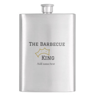 The Barbecue king crownadd name text cooking best  Hip Flask