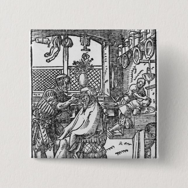 The Barber 2 Inch Square Button (Front)