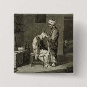 The Barber, from Volume II Arts and Trades of 'Des 2 Inch Square Button
