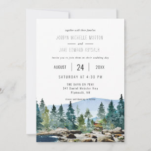The Barn on Pemi Watercolor Wedding Invitation