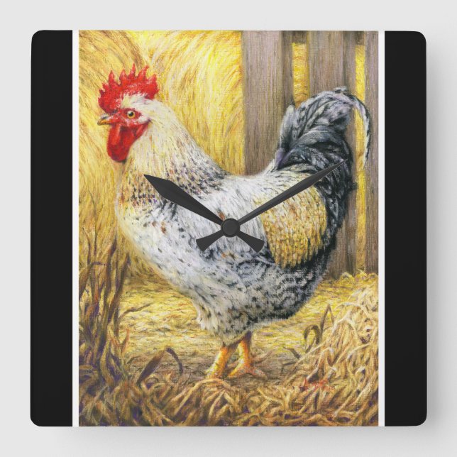 The Barn Rooster Square Wall Clock (Front)