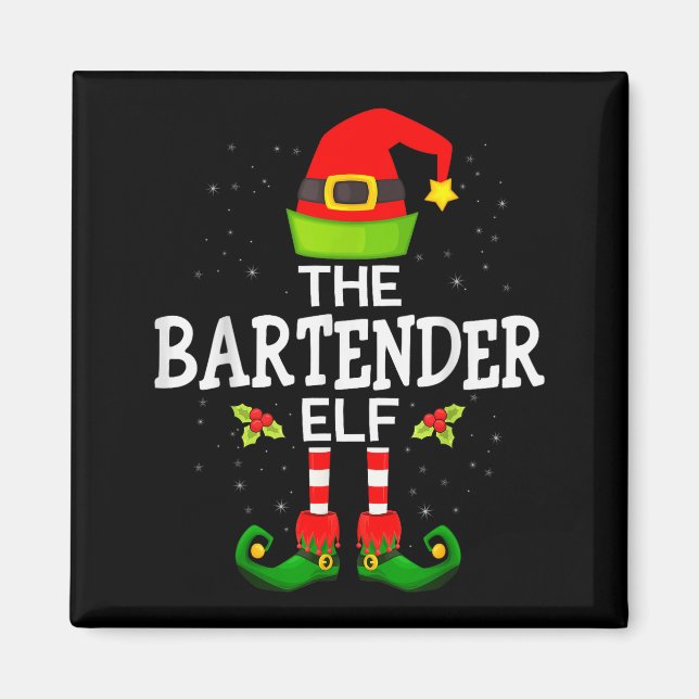 The Bartender Elf Christmas Family Matching Pajama Magnet (Front)