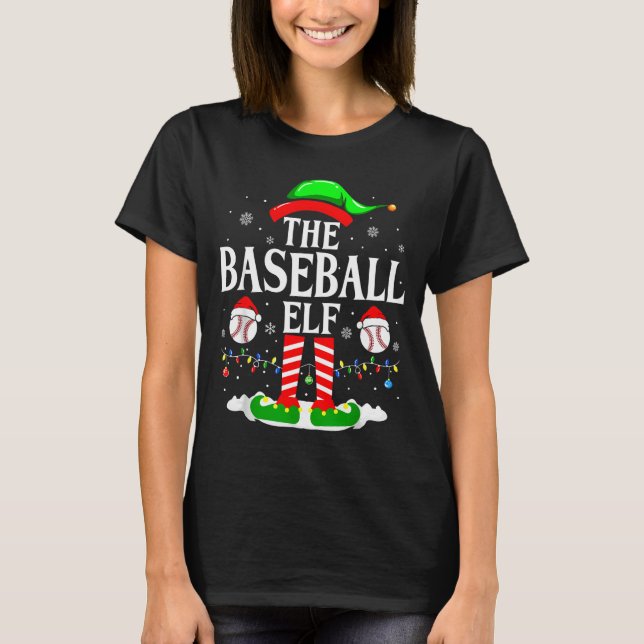 The Baseball Elf Funny Christmas Srt Lovers Xmas E T-Shirt (Front)
