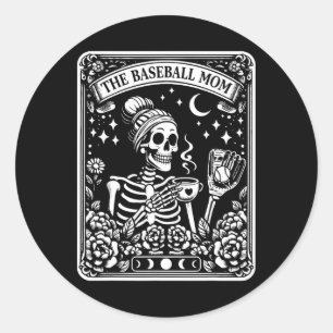The Baseball Mom Tarot Card Skeleton Coffee Mother Classic Round Sticker