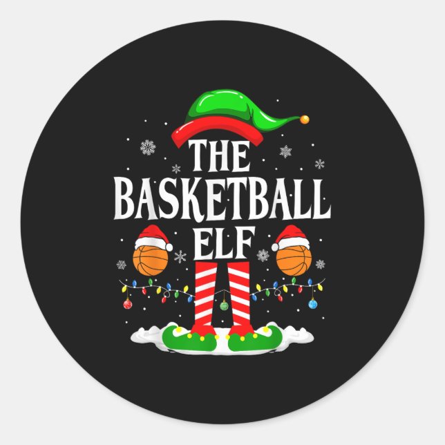The Basketball Elf Bball Xmas Basketball Christmas Classic Round Sticker (Front)