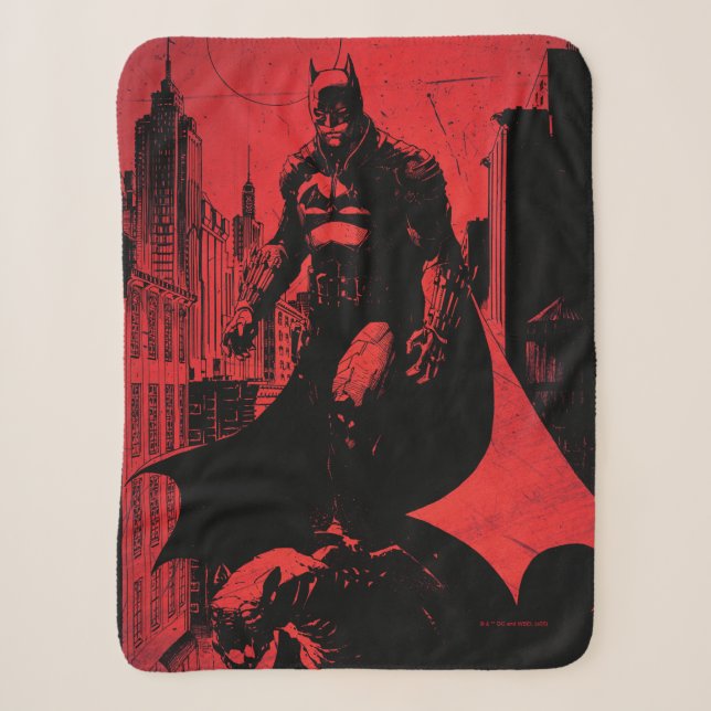 The Batman Comic Book Illustration Sherpa Blanket (Front)