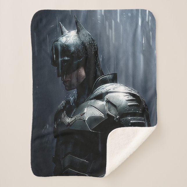 The Batman in the Rain Sherpa Blanket (Front)