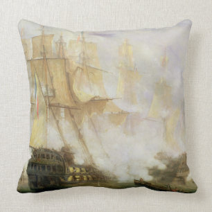The Battle of Trafalgar, c.1841 (oil on canvas) Throw Pillow