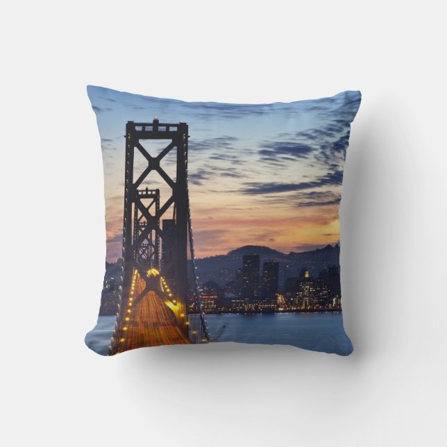 The Bay Bridge from Treasure Island Throw Pillow (Front)