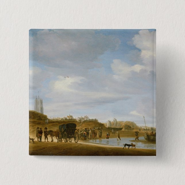 The Beach at Egmond-an-Zee 2 Inch Square Button (Front)