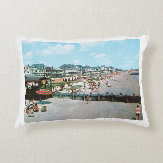 The Beach, Cape May NJ, Vintage Accent Pillow (Front)