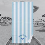 The Beach Club Blue Crest Pale Blue Cabana Stripe  Beach Towel<br><div class="desc">The Beach Club beach towel is perfect for your beach get away... pale blue cabana stripes with custom beach club crest. Personalize with the details of you beach trip... year, beach and destination. Perfect for a family or friends beach trip or beach club bachelorette or as a memento for a...</div>