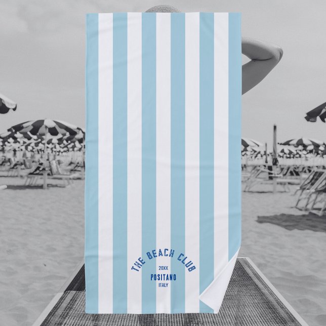 The Beach Club Blue Crest Pale Blue Cabana Stripe  Beach Towel (Creator Uploaded)