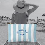 The Beach Club Crest Blue Cabana Stripe Accessory Pouch<br><div class="desc">The perfect personalized accessory pouch for you beach essentials... Blue cabana stripes with green distressed custom "The Beach Club" crest. Personalize with the year, beach and destination. Perfect for a group beach trip, a beach club theme bachelorette party or as a memento for a past beach trip. Matching accessories available...</div>