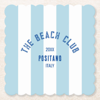 The Beach Club Crest Blue Cabana Stripe Paper Coaster