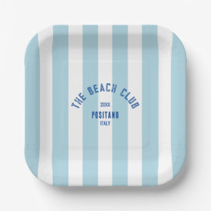 The Beach Club Crest Blue Cabana Stripe Paper Plate